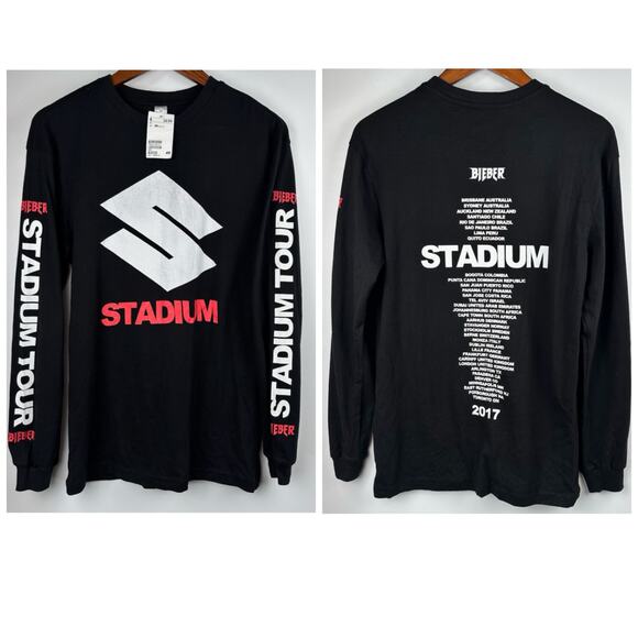 NWT Justin Bieber 2017 Stadium Tour Long Sleeve Black Shirt H&M Collab Size XS - Picture 1 of 11